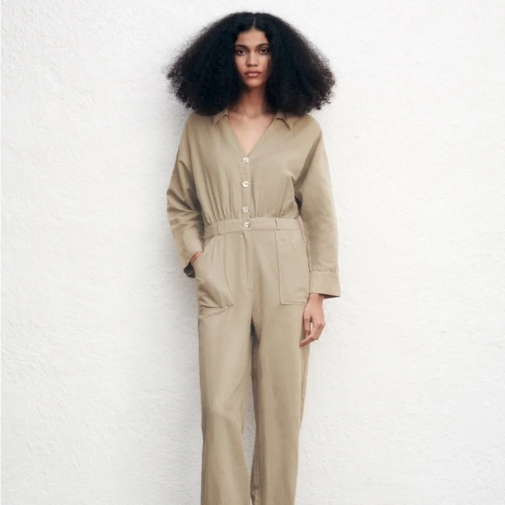 Zara linen blend jumpsuit Sz M